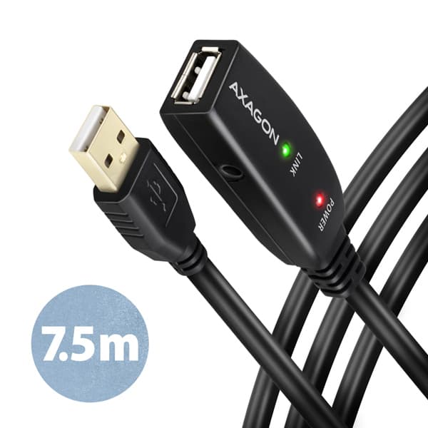 AXAGON ADR-207, USB 2.0 A-M -> A-F aktivní prodlužovací repeater kabel, 7.5m