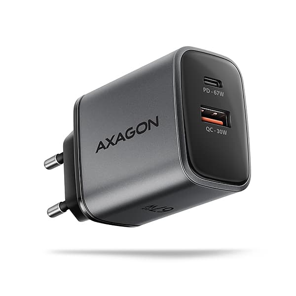 AXAGON ACU-PQ67 GaN nabíječka do sítě 67W, USB-A + USB-C, PD3.0 PPS QC4+ SFC2.0 Apple