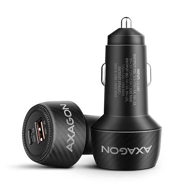 AXAGON PWC-PQ48 nabíječka do auta 48W, USB-A + USB-C, PD3.0 PPS QC4+ SFC Apple
