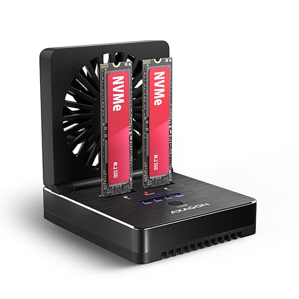 AXAGON ADSA-M2C22, USB-C 20Gbps dokovací stanice pro 2× M.2 NVMe SATA SSD s funkcí klonování