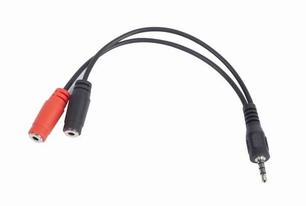 Kabel CABLEXPERT rozdvojka jack 3,5mm (4 pólový) na 2x3,5mm M F, 20cm, černý