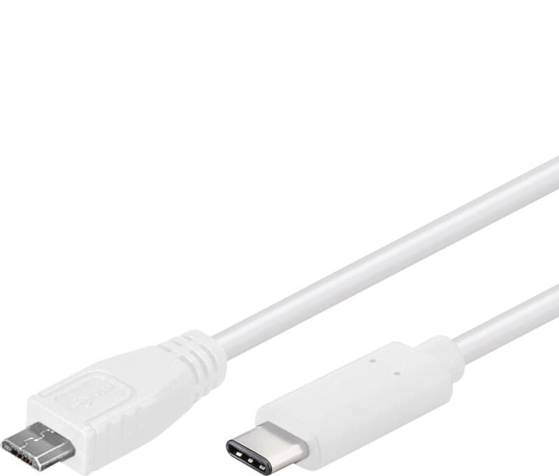 PremiumCord USB-C male - USB 2.0 Micro-B Male, bílý, 0,6m