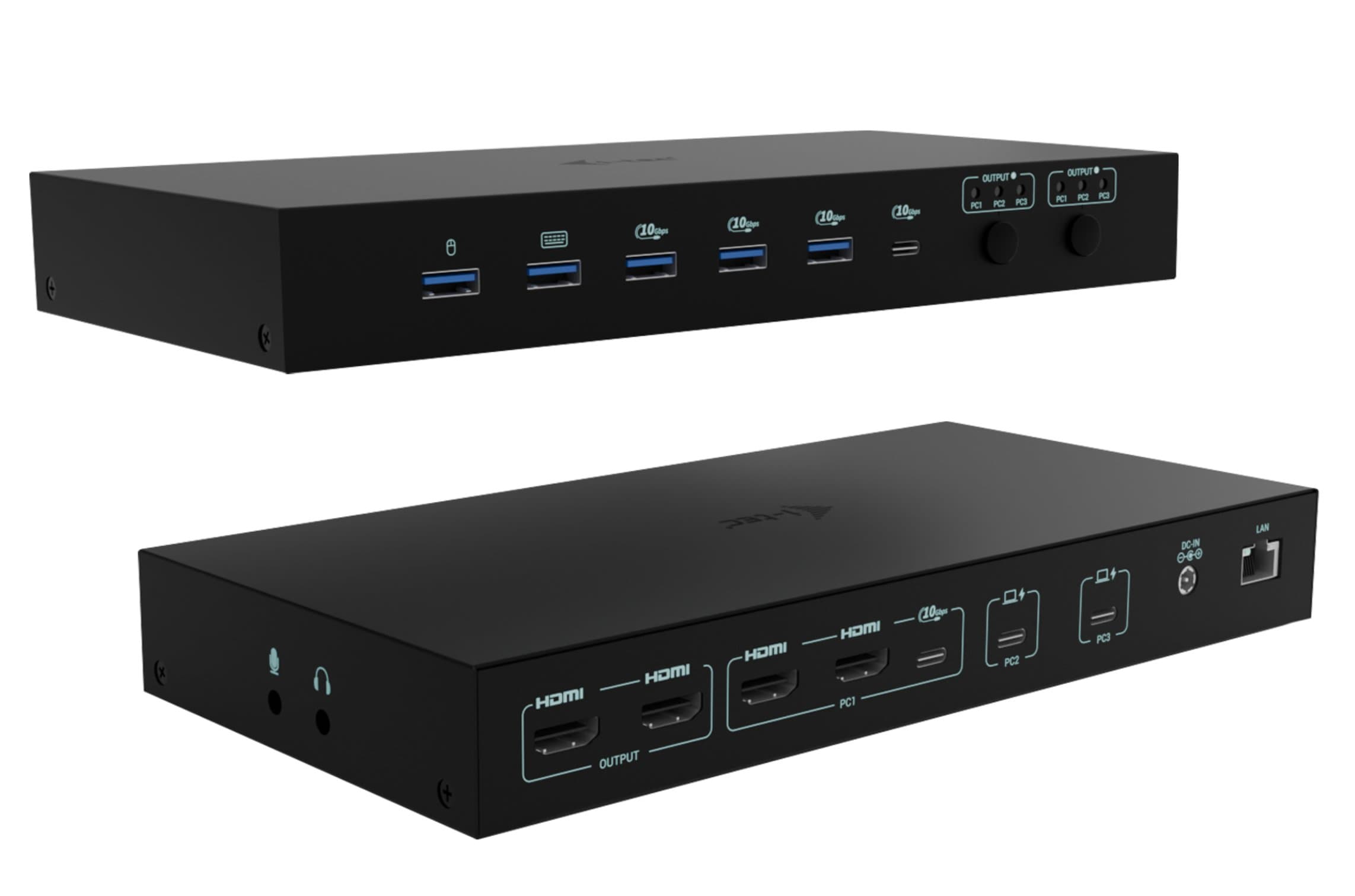 i-tec USB-C KVM Docking station for 3 Hosts, Dual Display, 2x Power Delivery (1x 92W 2x 65W)