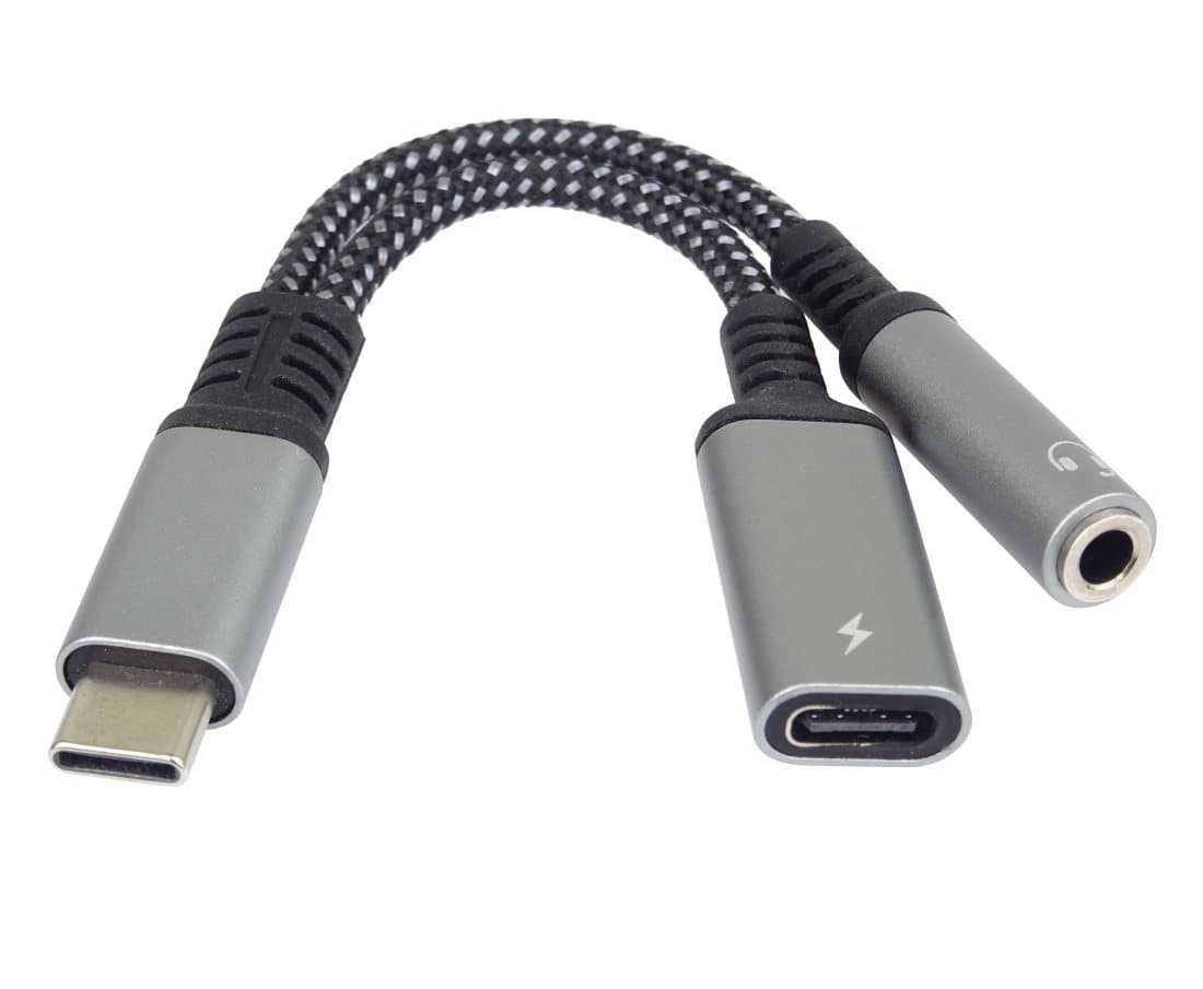 PremiumCord Redukce USB-C 3,5mm jack s DAC chipem + USB-C pro nabíjení 13cm