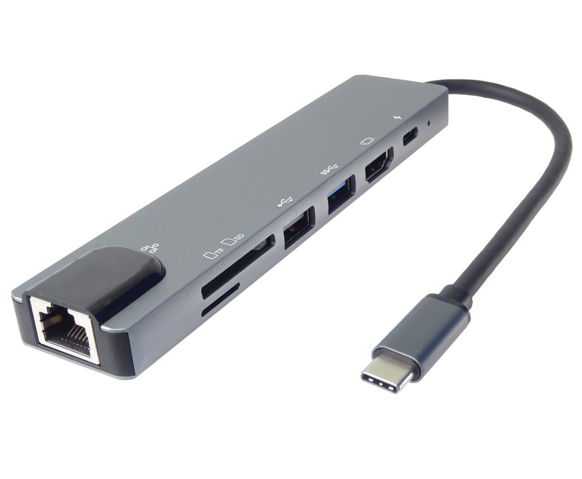PremiumCord USB-C na HDMI + USB3.0 + USB2.0 + PD + SD TF + RJ45 adaptér
