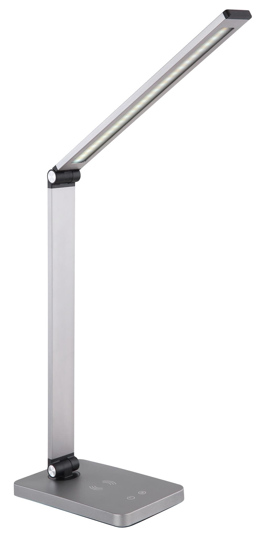Platinet PDL888S stolní LED lampa 10W stmívatelná, bezdrátové nabíjení, USB port, stříbrná