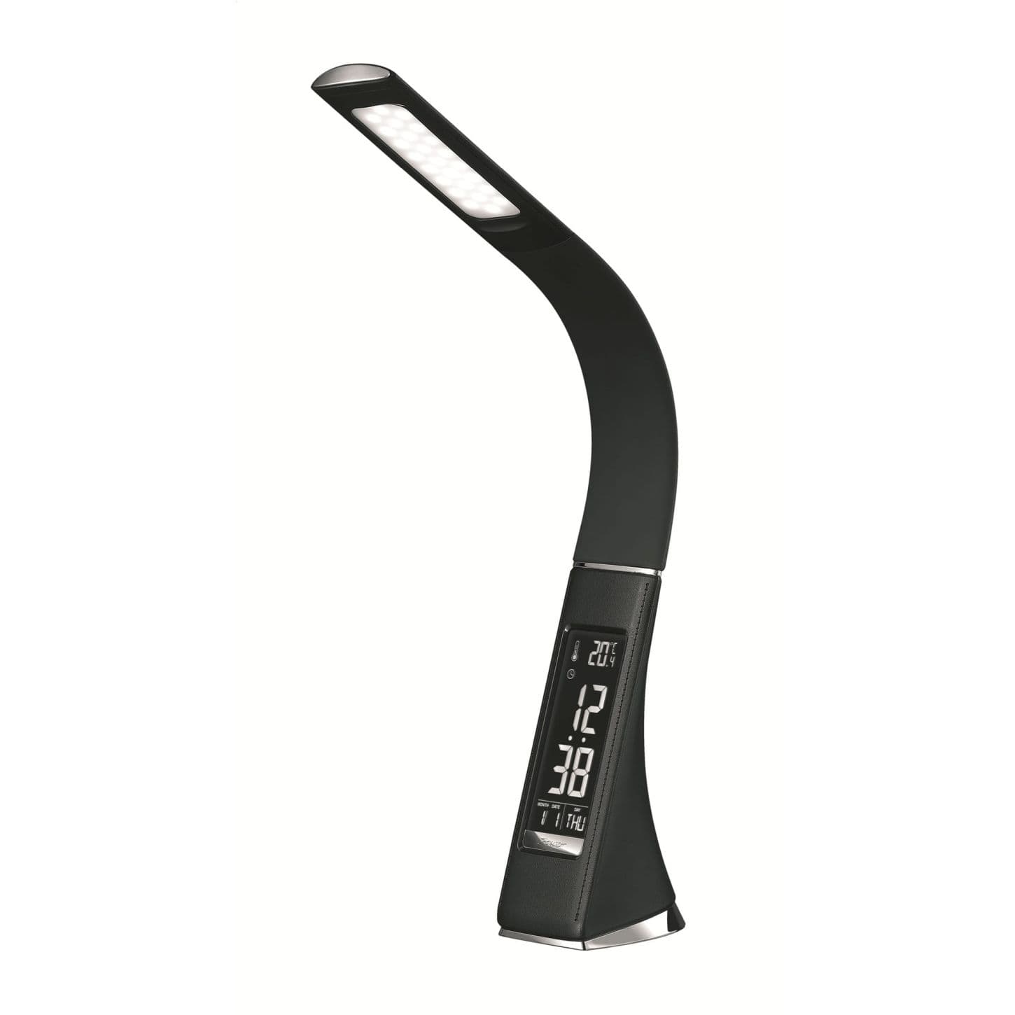 Platinet PDLU3B stolní LED lampa stmívatelná, flexibilní rameno, hodiny, černá
