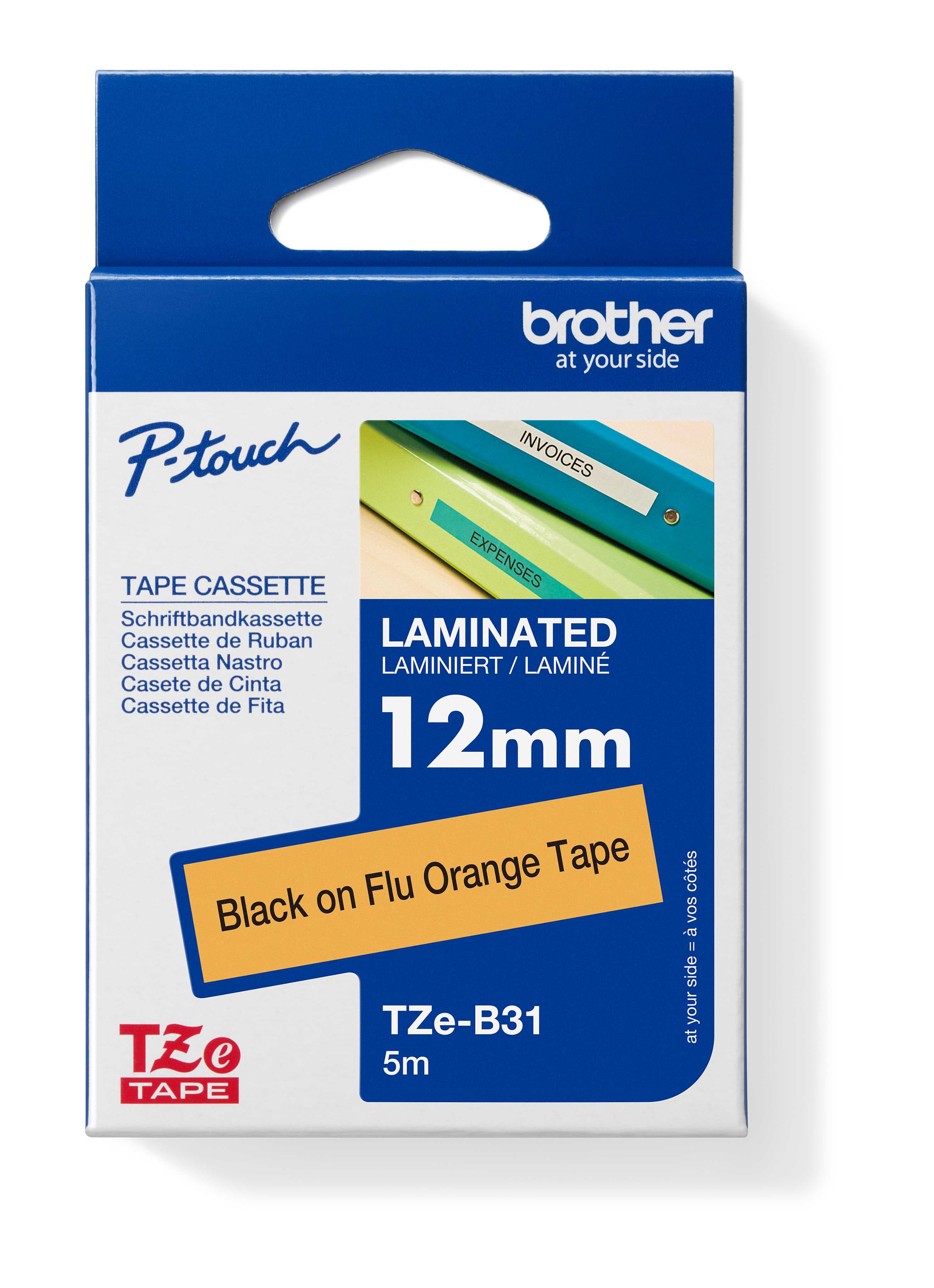 TZE-B31, signální oranžová černá, 12mm