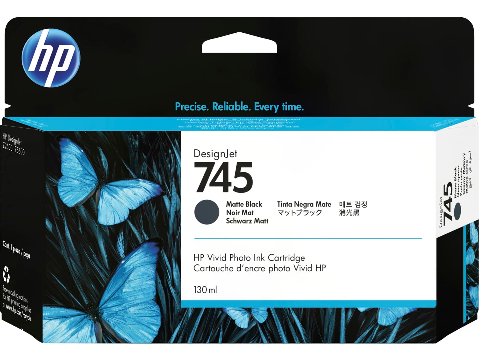 HP 745 inkoustová náplň matná černá, F9J99A