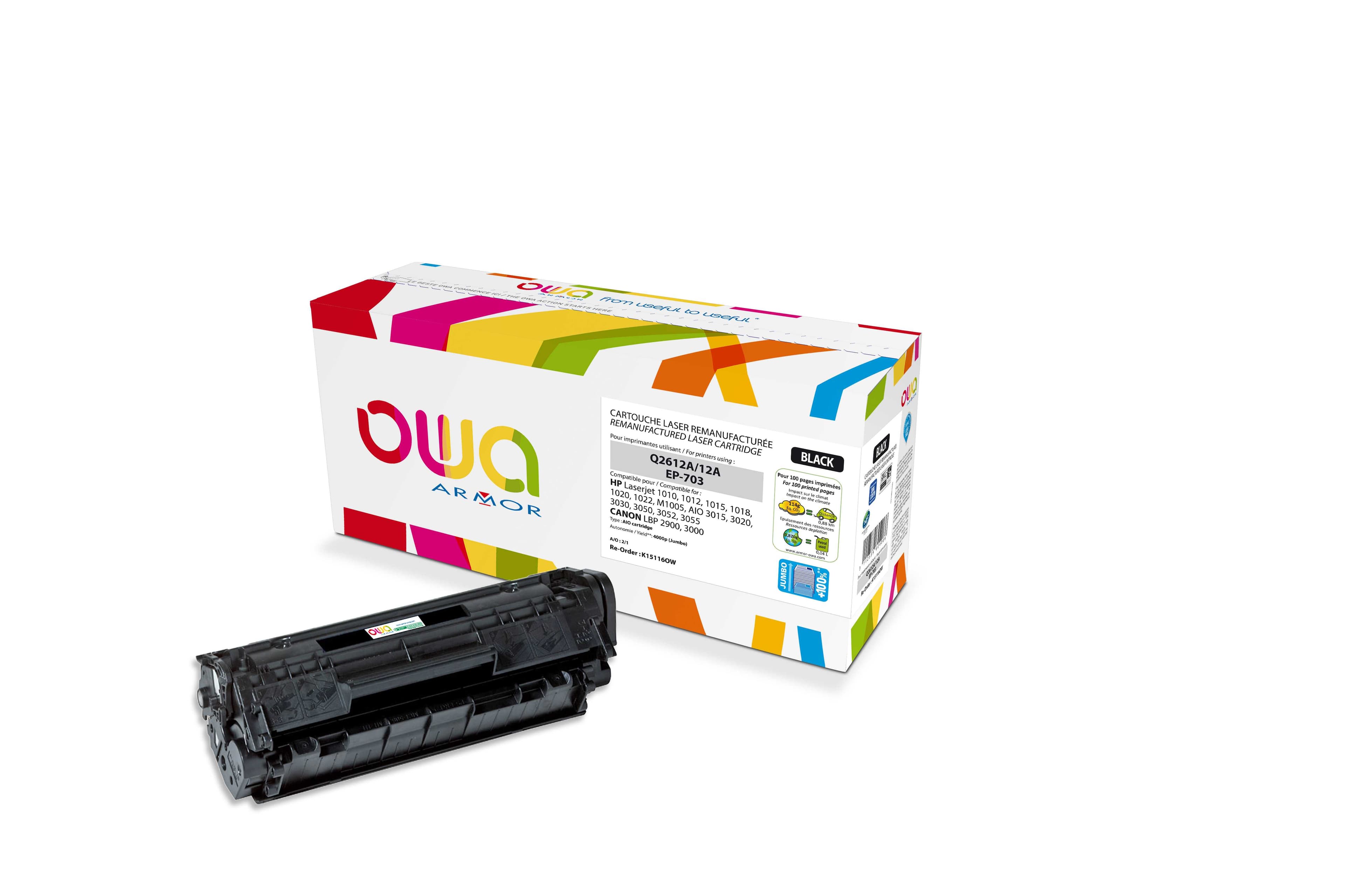 OWA Armor toner kompatibilní s HP LJ 101x, Q2612A, JUMBO, 4000st, černá black