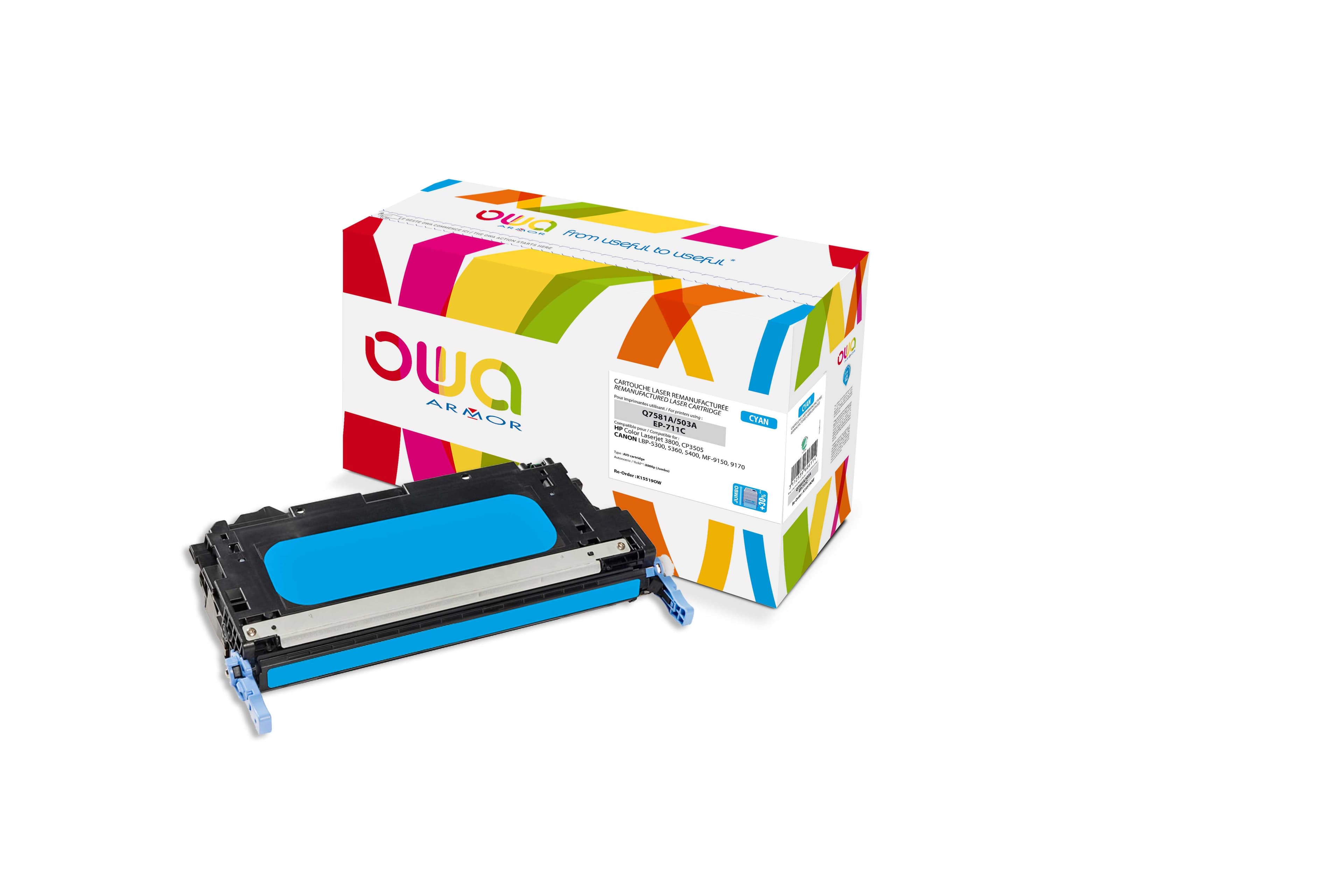 OWA Armor toner kompatibilní s HP Q7581A JUMBO, 8000st, modrá