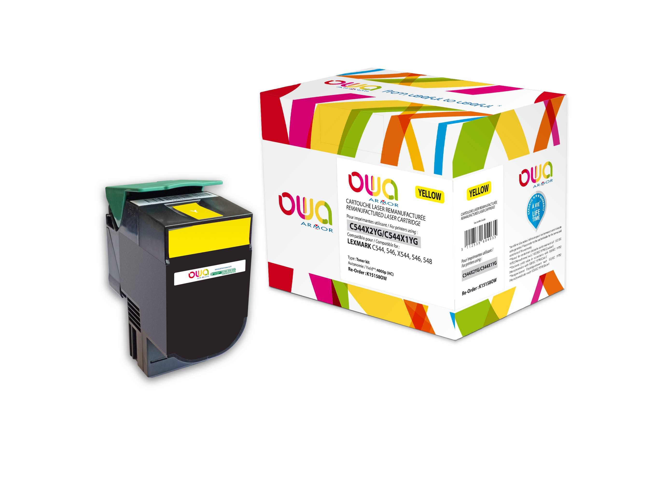 OWA Armor toner kompatibilní s Lexmark C544X2YG, 4000st, žlutá yellow