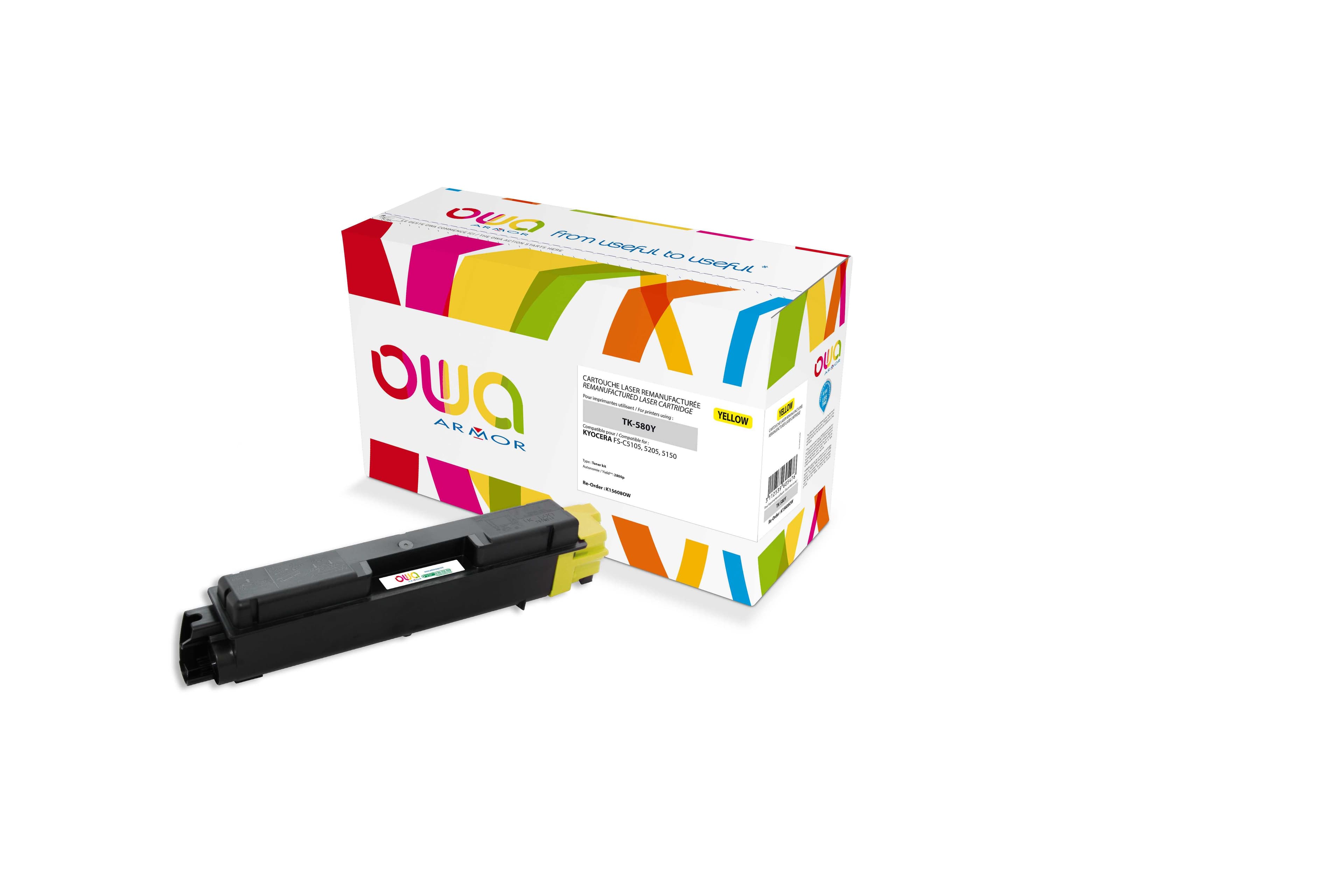 OWA Armor toner kompatibilní s Kyocera TK-580Y, 2800st, žlutá yellow + waste box
