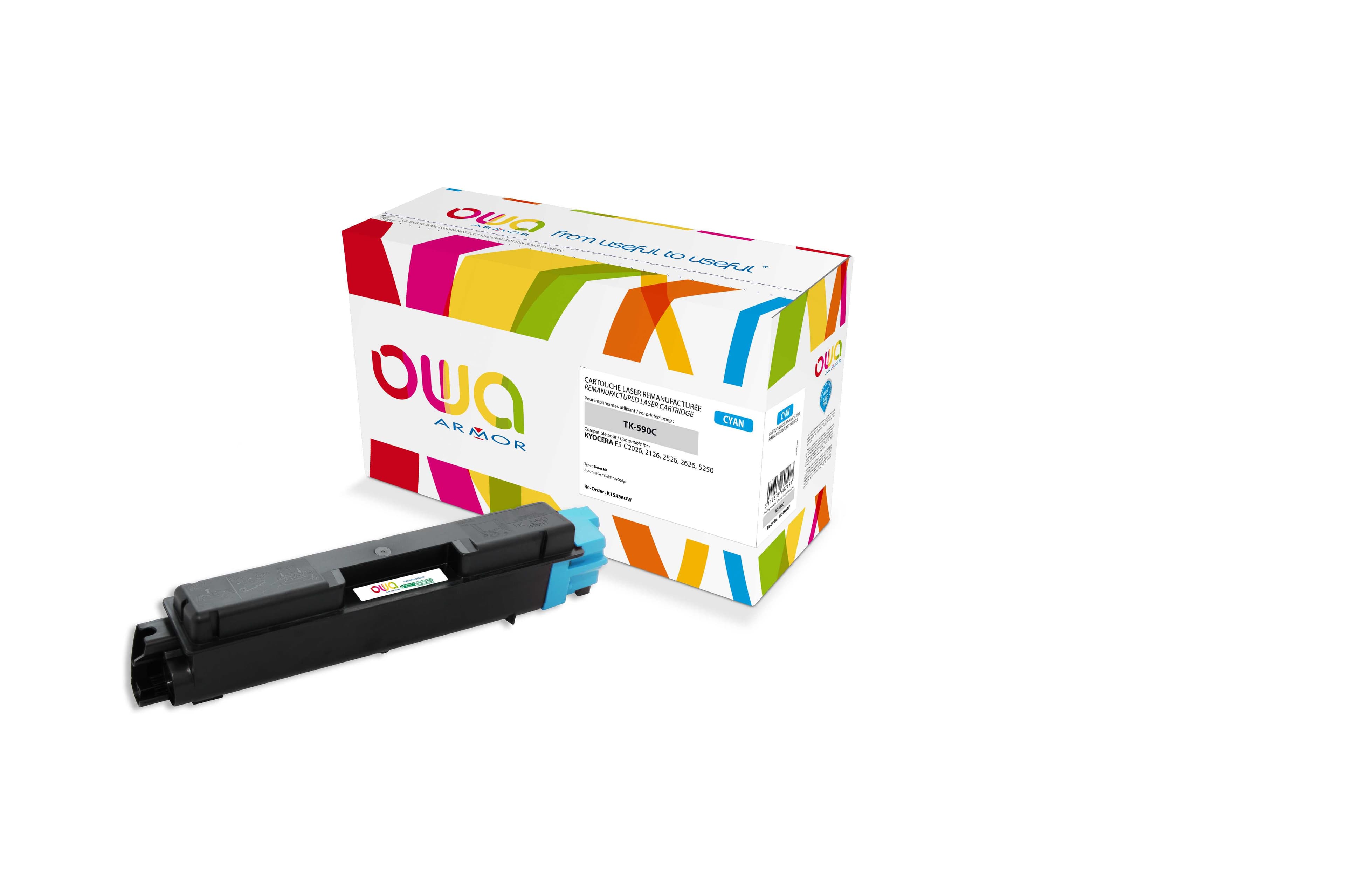 OWA Armor toner kompatibilní s Kyocera TK-590C, 5000st, modrá cyan + waste box