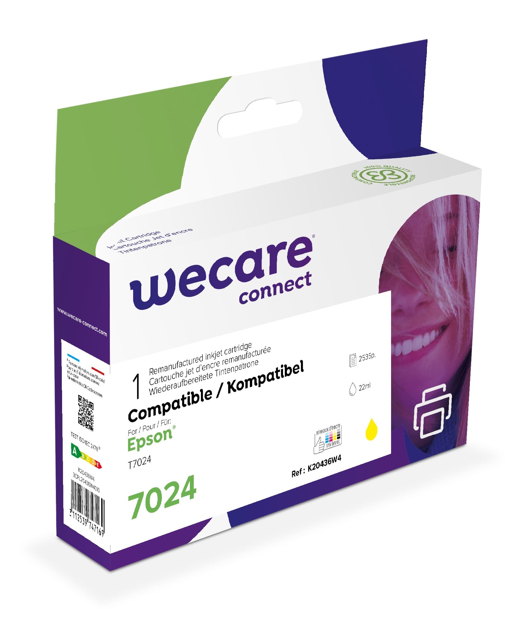 WECARE ARMOR ink kompatibilní s Epson WF4015, T70244010, 22ml, žlutá yellow