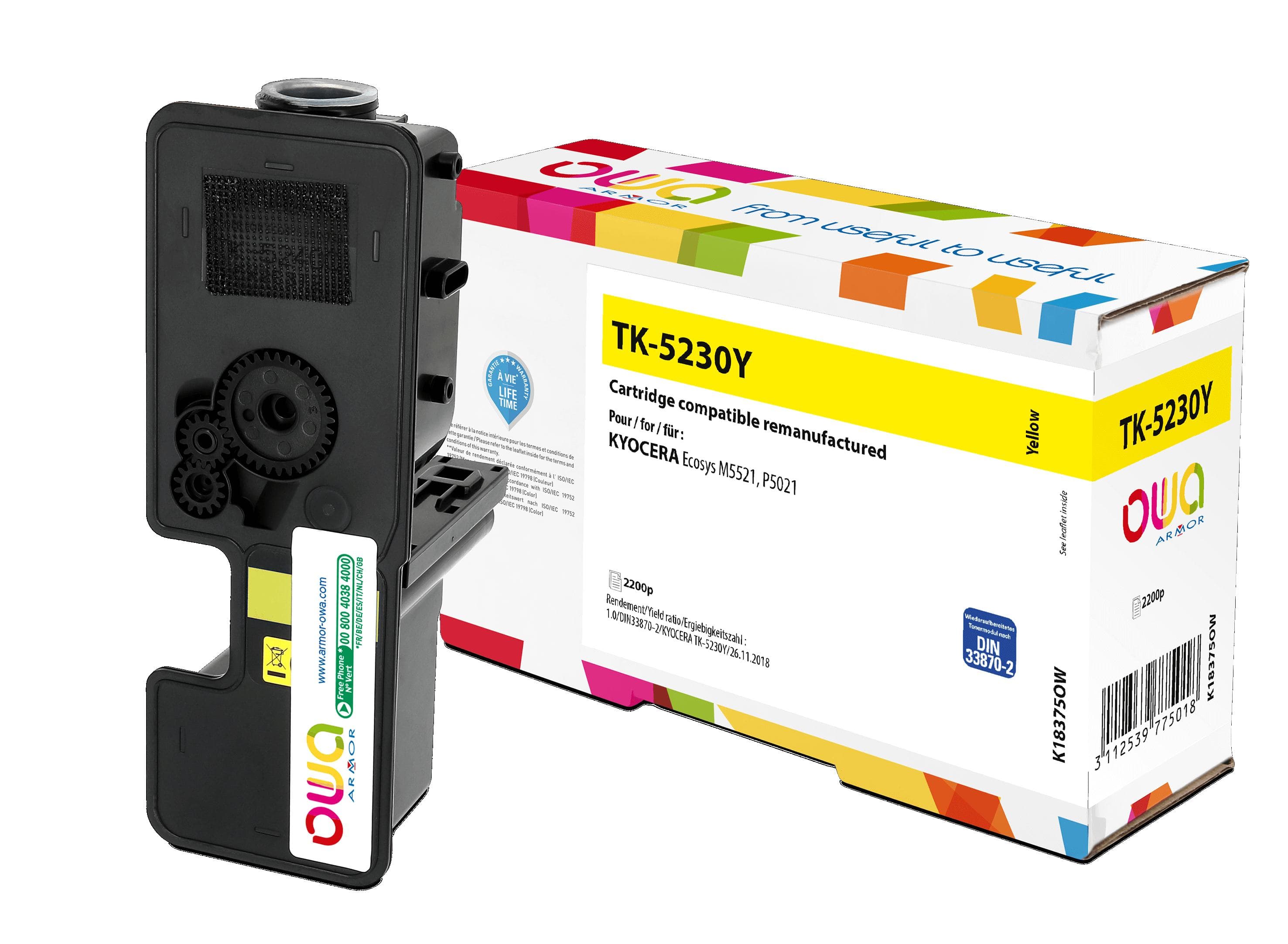 OWA Armor toner kompatibilní s Kyocera TK-5230Y, 2200st, žlutá yellow