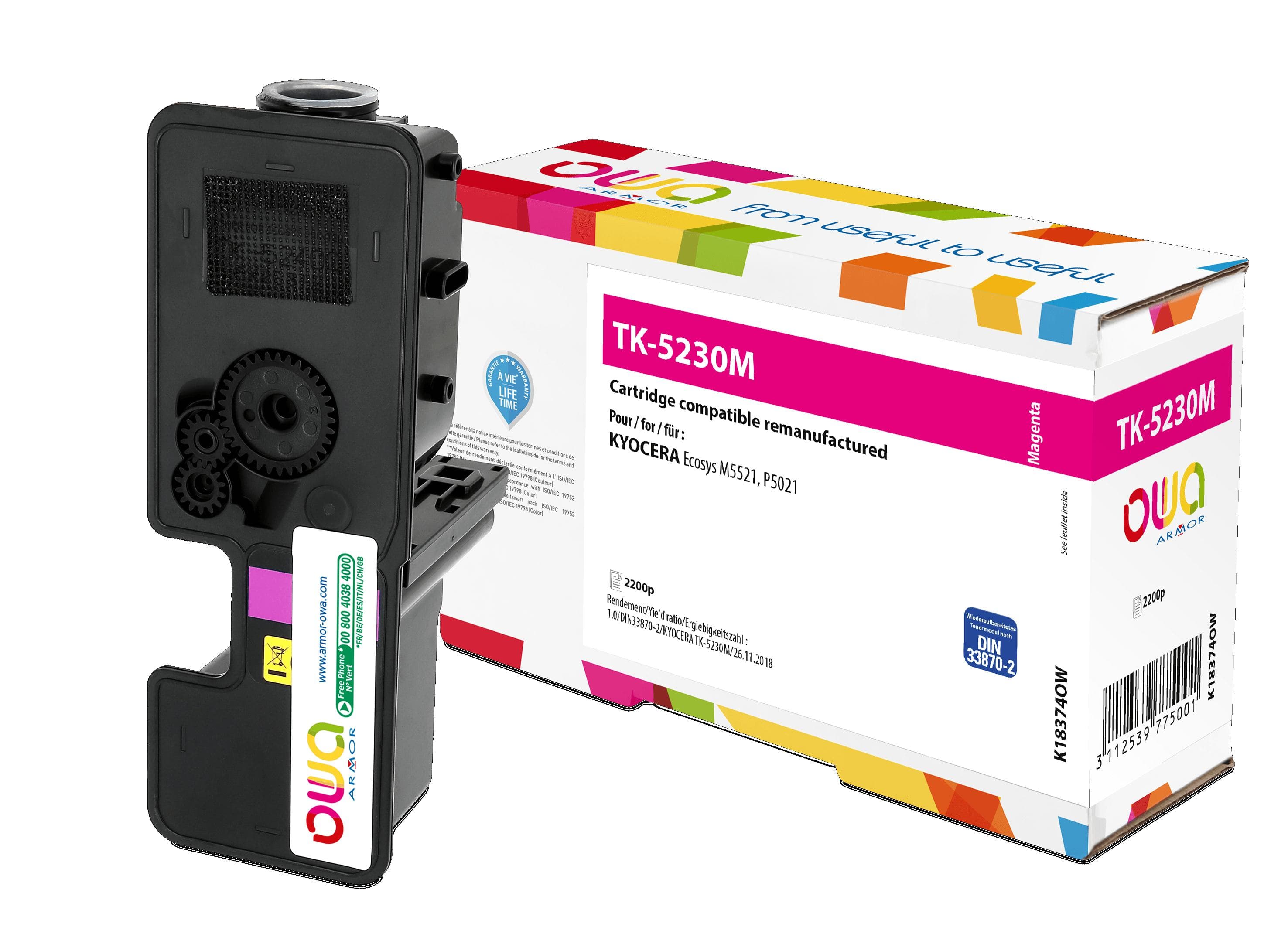 OWA Armor toner kompatibilní s Kyocera TK-5230M, 2200st, červená magenta