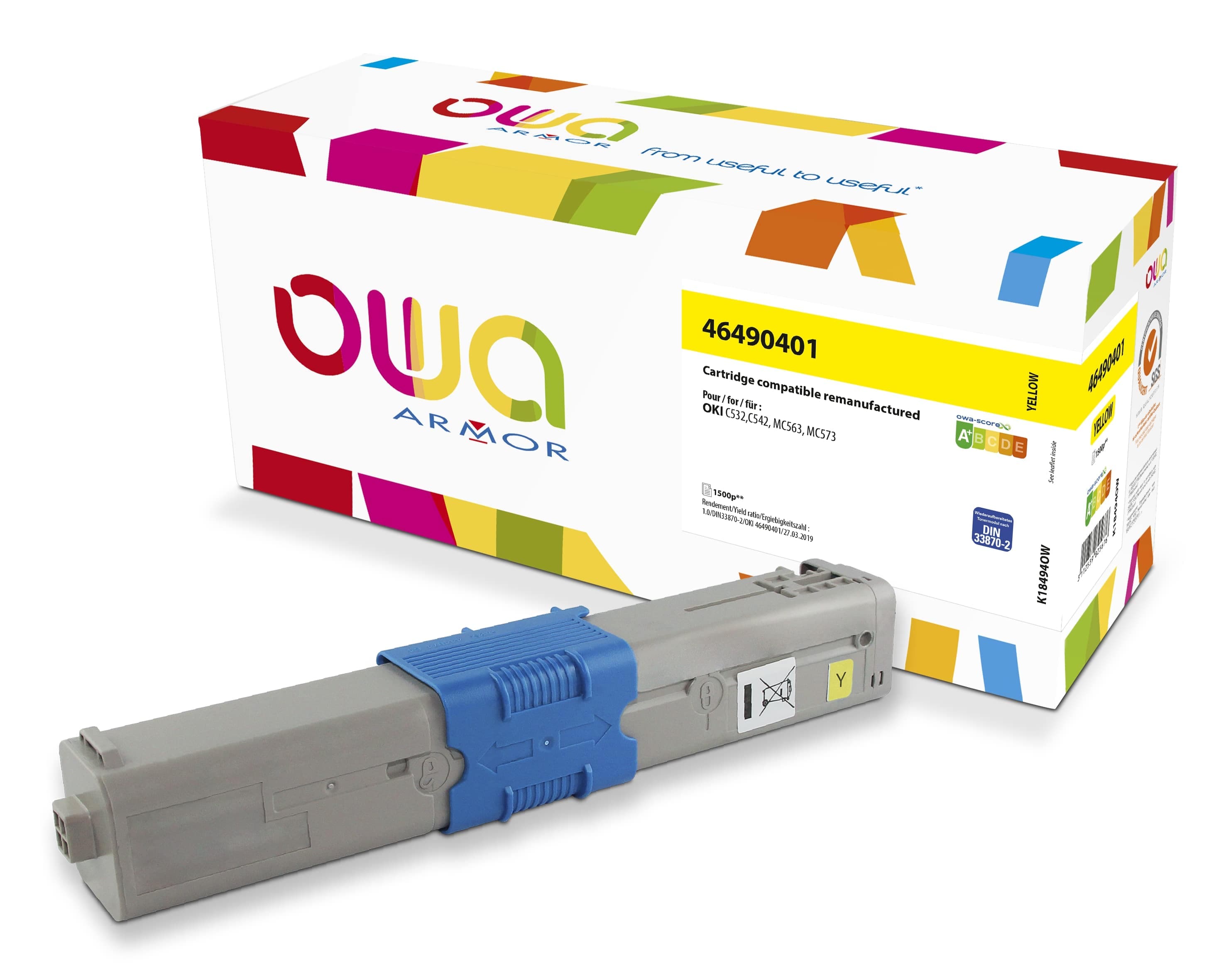 OWA Armor toner kompatibilní s OKI 46490401, 1500st, žlutá yellow