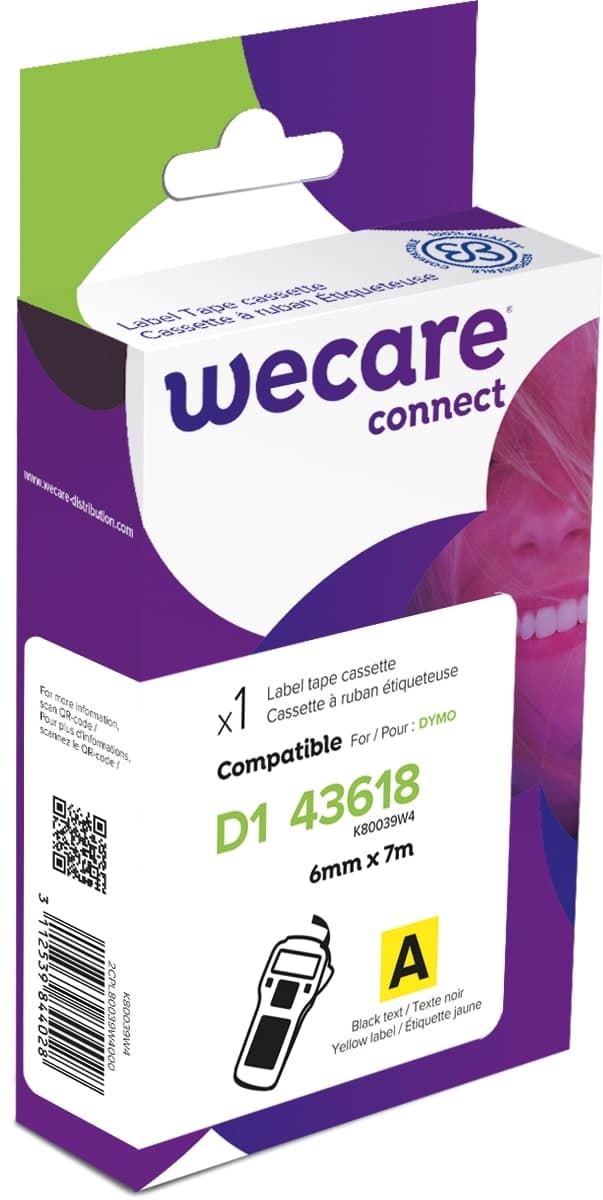 WECARE ARMOR páska kompatibilní s DYMO S0720790,Black Yellow,6MM*7M
