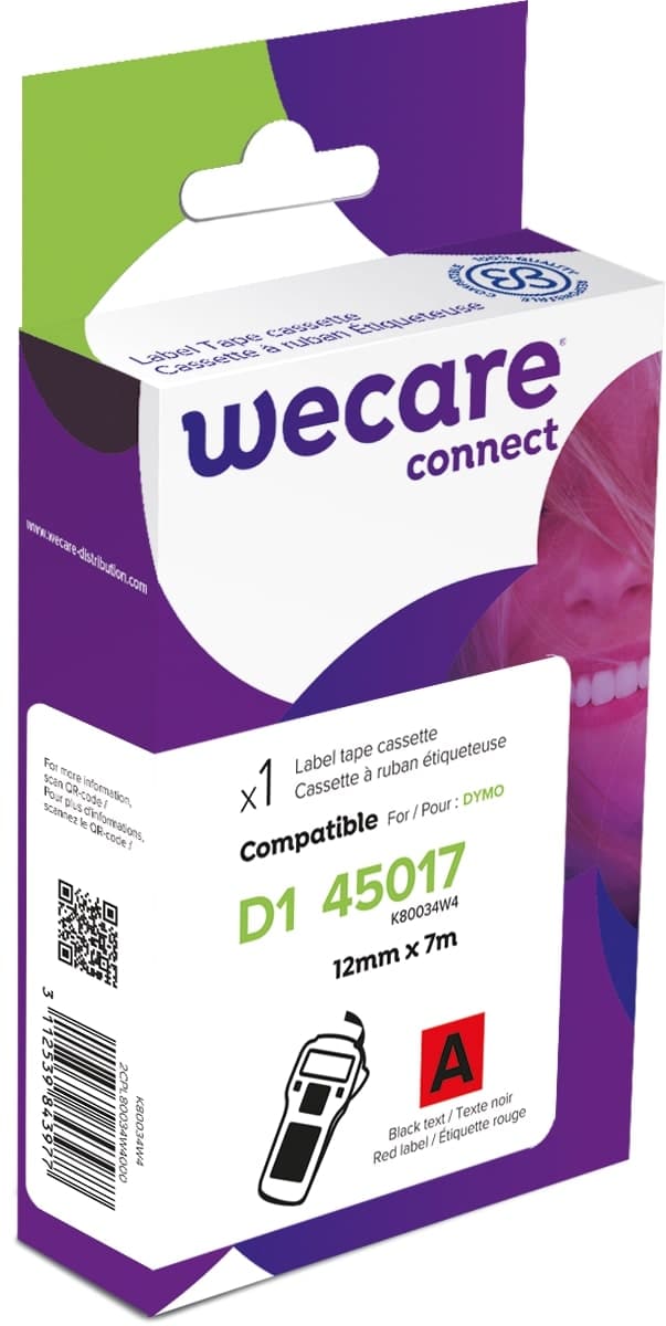 WECARE ARMOR páska kompatibilní s DYMO S0720570,Black Red,12MM*7M