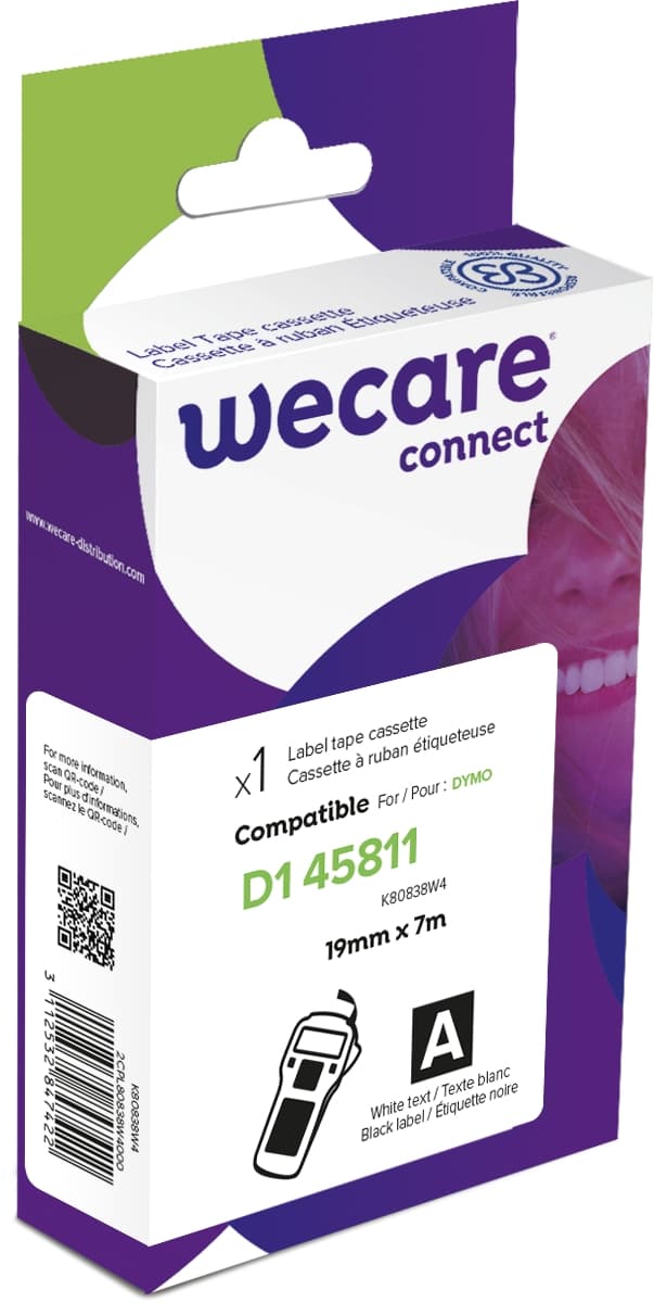 WECARE ARMOR páska kompatibilní s DYMO S0720910,White Black,19MM*7M
