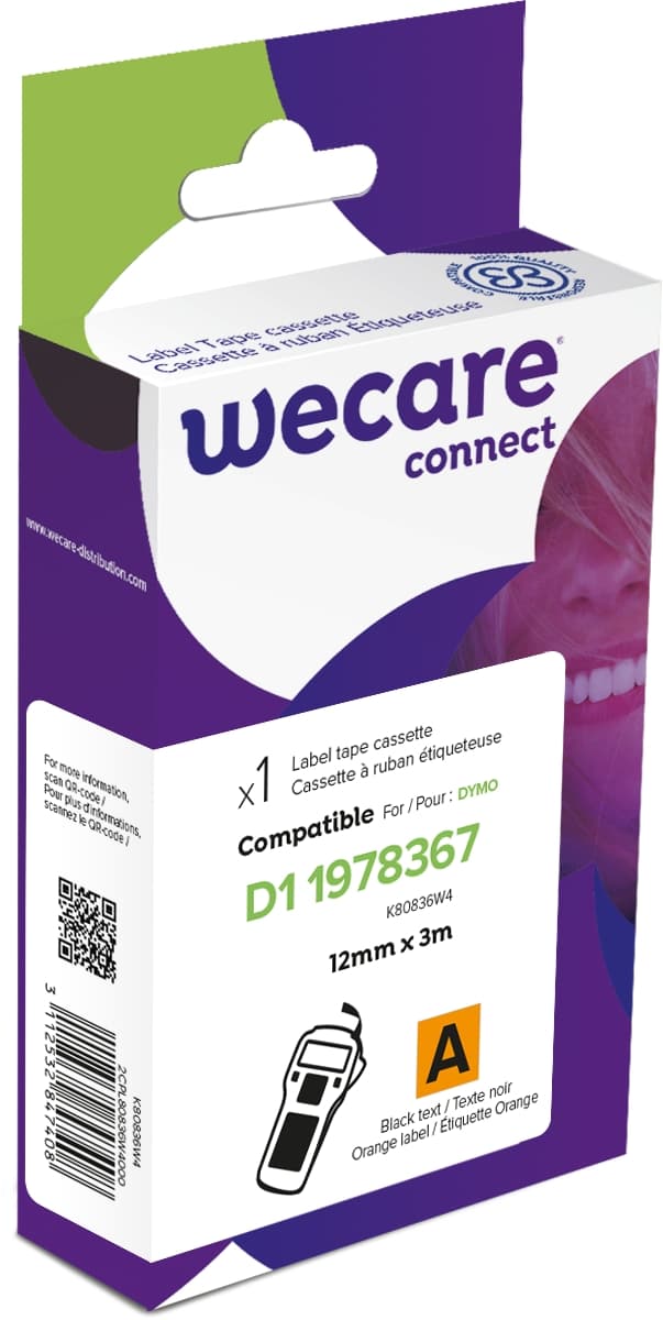 WECARE ARMOR páska (vinyl) kompatibilní s DYMO 1978367,Black Orange,12MM*3M