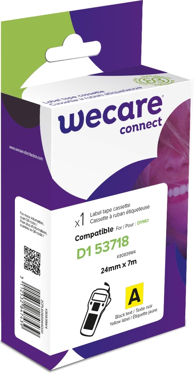 WECARE ARMOR páska kompatibilní s DYMO S0720980,Black Yellow,24MM*7M