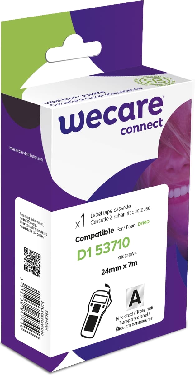 WECARE ARMOR páska kompatibilní s DYMO S0720920,Black Transparent,24MM*7M