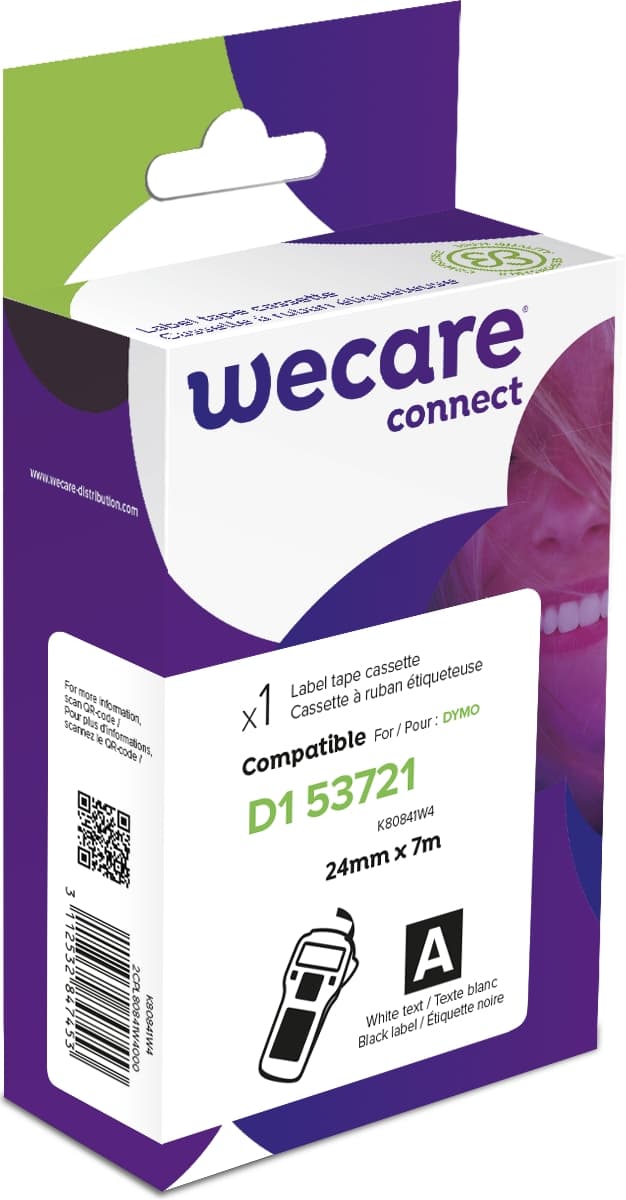 WECARE ARMOR páska kompatibilní s DYMO S0721010,White Black,24MM*7M