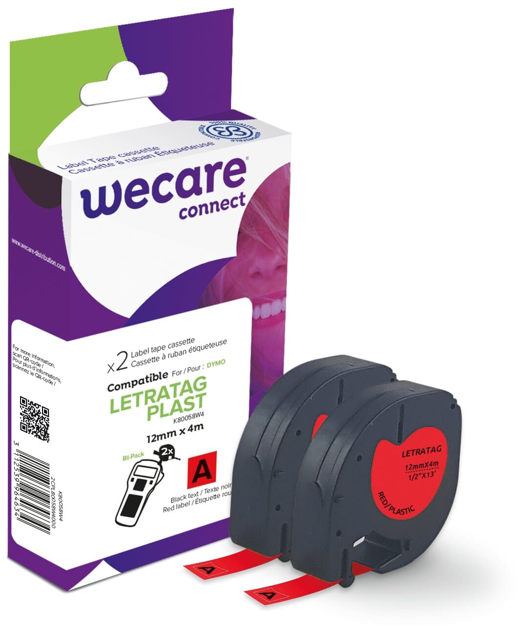 WECARE ARMOR páska 2ks kompatibilní s DYMO S0721630,Black Red,12MM*4M