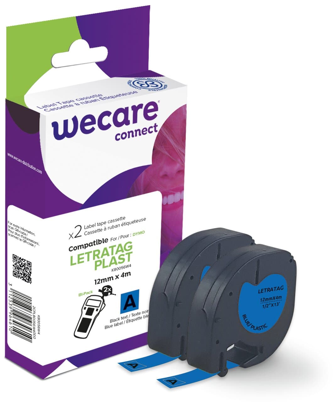 WECARE ARMOR páska 2ks kompatibilní s DYMO S0721650,Black Blue,12MM*4M