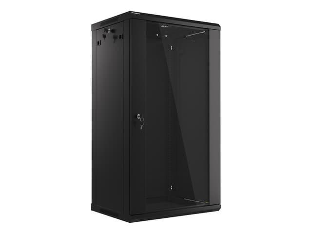 LANBERG 19" RACKOVÁ SKŘÍŇ PRO MONTÁŽ NA STĚNU 22U 600X450 (FLAT PACK) S PROSKLENÝMI DVEŘMI ČERNÁ V2