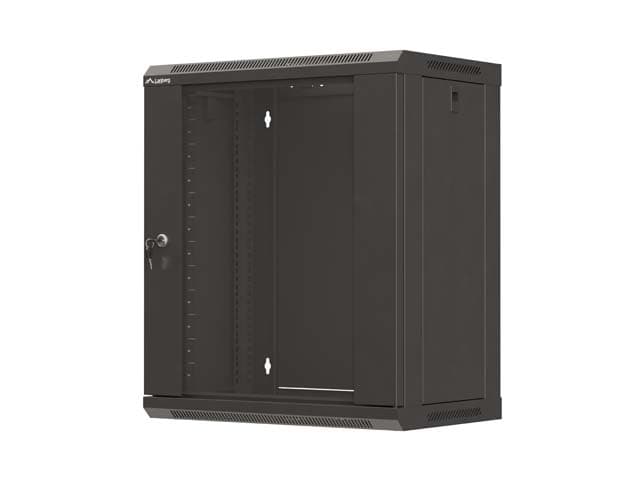 LANBERG 19" RACKOVÁ SKŘÍŇ PRO MONTÁŽ NA STĚNU 12U 540X350 (PLOCHÉ BALENÍ) S PROSKLENÝMI DVEŘMI ČERNÁ