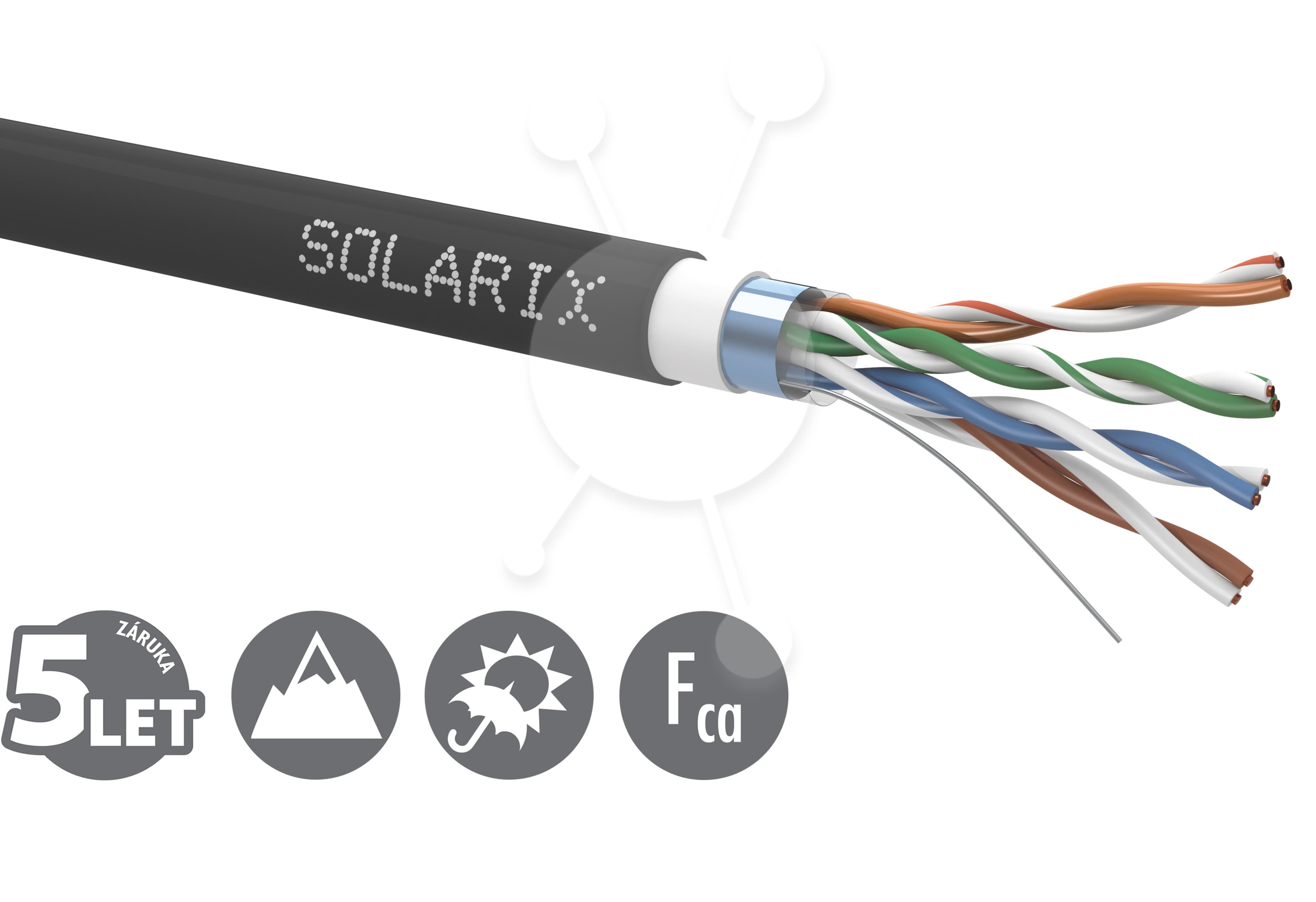 Instalační kabel Solarix CAT5E FTP PVC+PE Fca dvojitý plášť 305m cívka SXKD-5E-FTP-PVC+PE