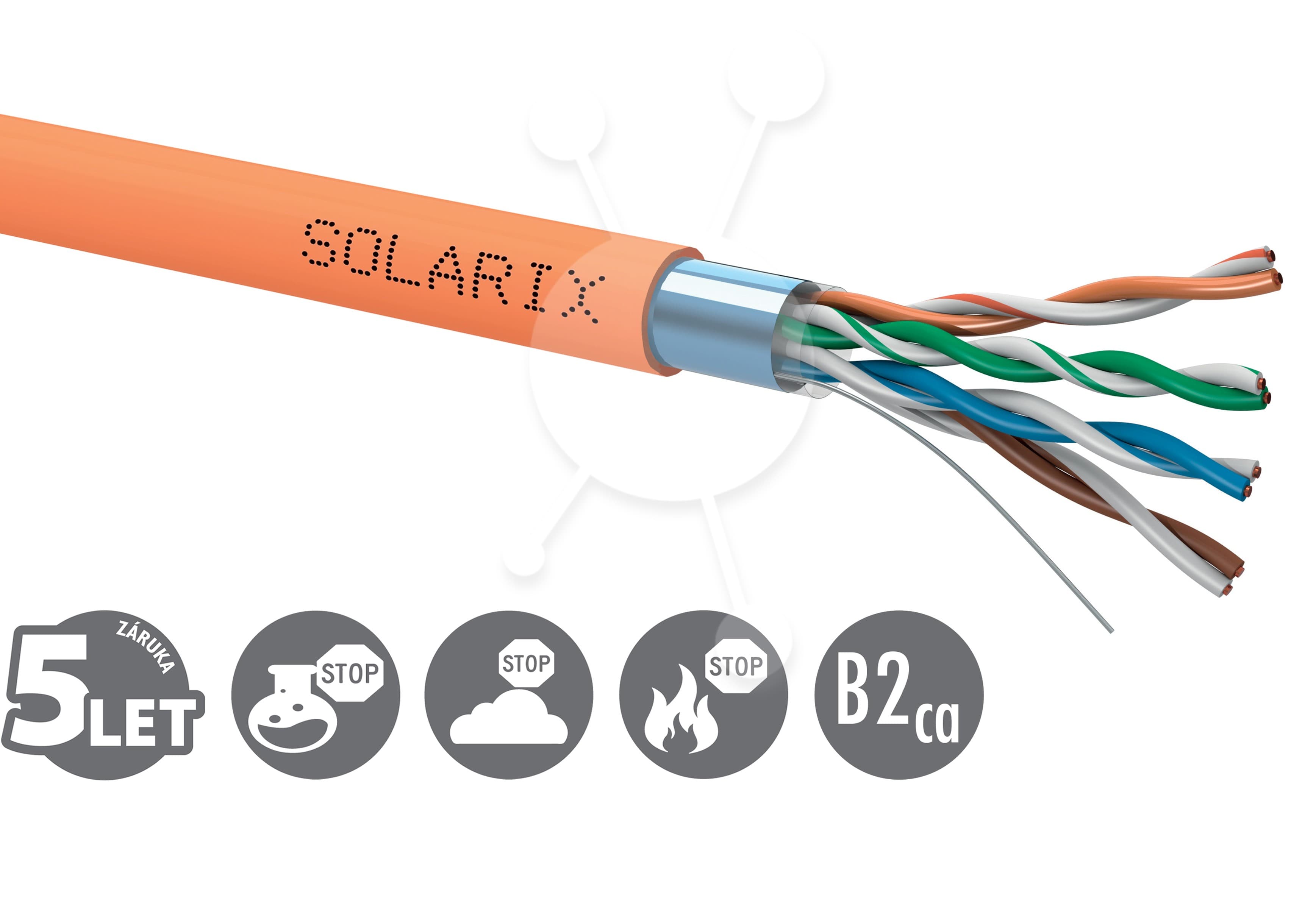 Instalační kabel Solarix CAT5E FTP LSOHFR B2ca-s1,d1,a1 500m cívka SXKD-5E-FTP-LSOHFR-B2ca
