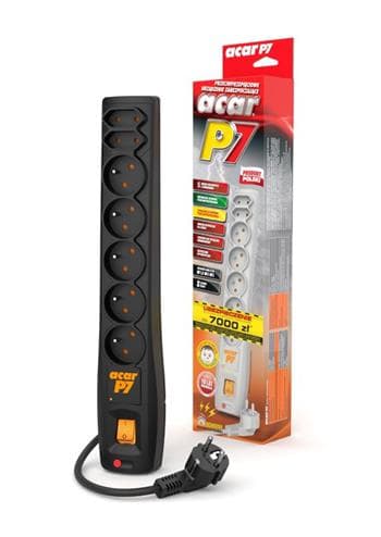 Rozvodný panel ACAR P7 3m 5+2x220V černý+přep.ochr