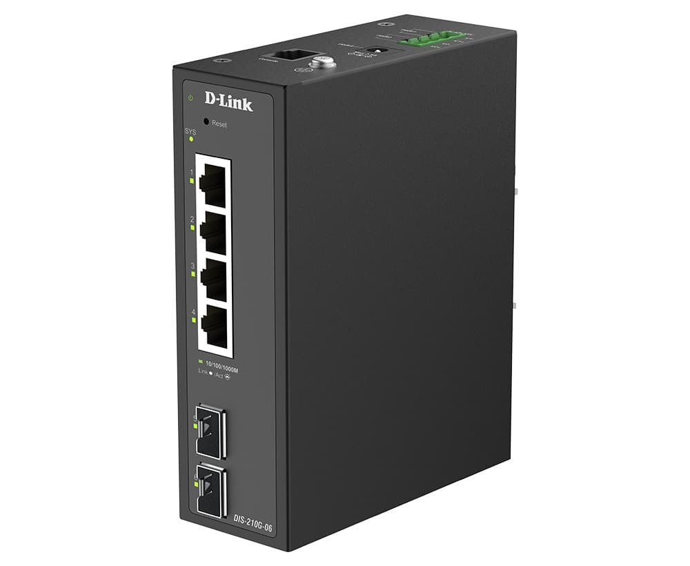 D-Link DIS-210G-06 6-Port Gigabit Industrial Smart Managed Switch with 2 x SFP Ports