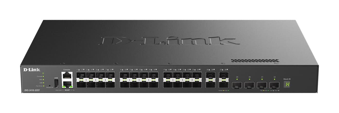 D-Link DXS-3410-32SY E 10G Layer 3 Stackable Managed Switch, 28x 10G SFP+, 4x 25G SFP28
