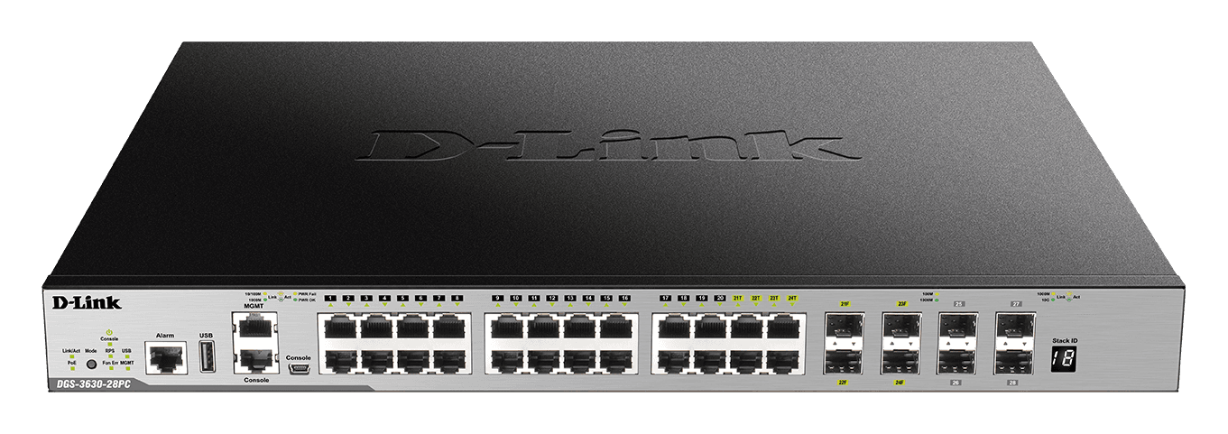 D-Link DGS-3630-28PC SI L3 sw 24Gb PoE, 4x10G SFP+