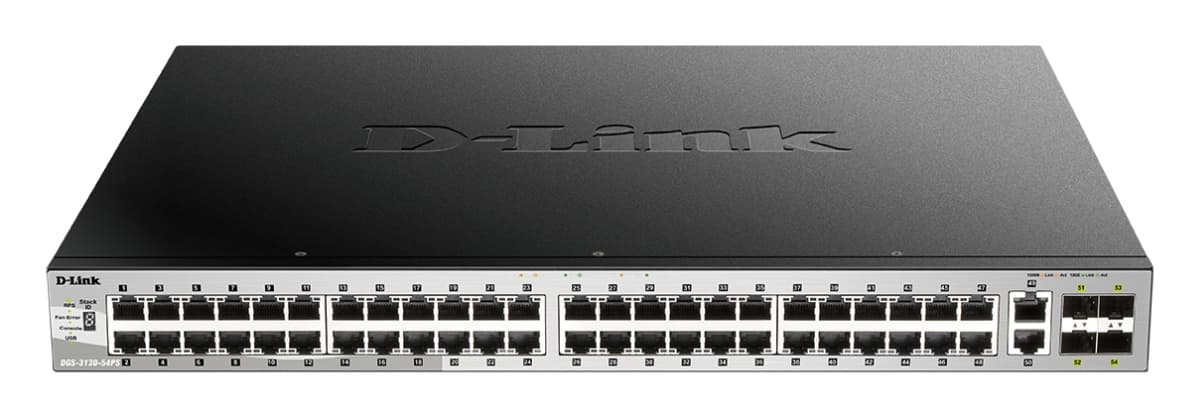 D-Link DGS-3130-54PS L3 Stck. Mng. PoE switch, 48x GbE PoE+, 2x 10G RJ-45, 4x 10G SFP+, PoE 370W