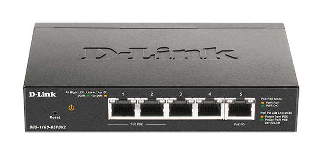 D-Link DGS-1100-05PDV2 5-Port Gigabit PoE Smart Managed Switch with 1 PD port