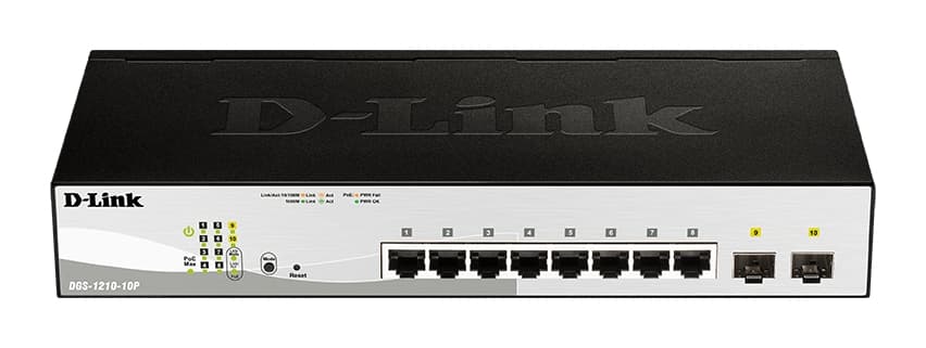 D-Link DGS-1210-10P, 10-port 10 100 1000 Gigabit PoE Smart Switch including 2x SFP 65W
