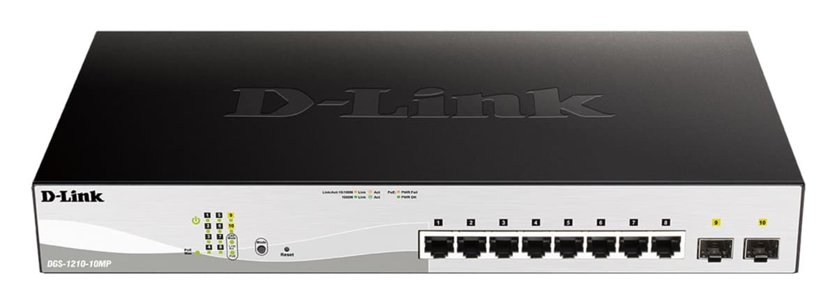 D-Link DGS-1210-10MP E 10-Port Gigabit PoE+ Smart Switch inc. 2x SFP Ports, POE budget 130W