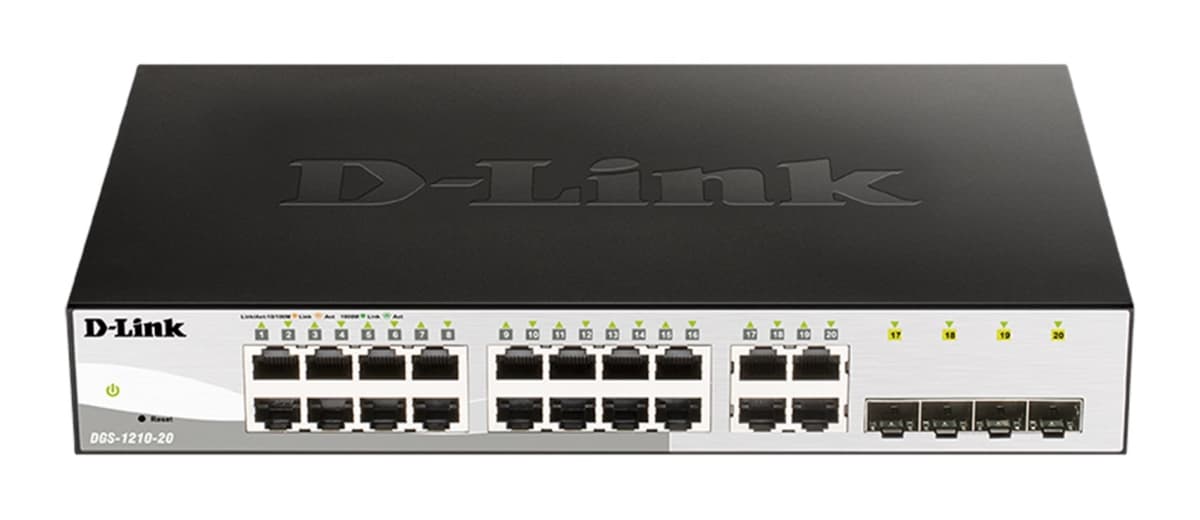 D-Link DGS-1210-20 L2 L3 Smart+ switch, 16x GbE, 4x RJ45 SFP, fanless