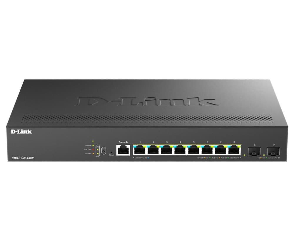 D-Link DMS-1250-10SP E, 8x 2.5G BASE-T PoE, 2x 10G SFP+, 240W Smart Managed Switch