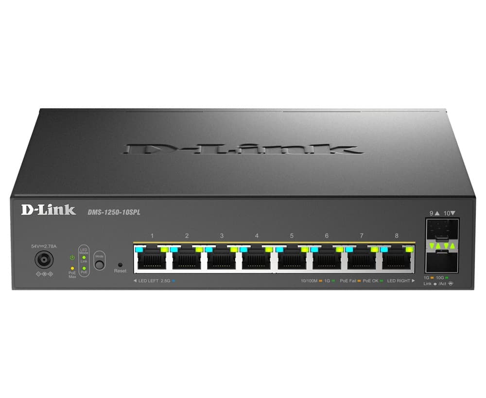 D-Link DMS-1250-10SPL E, 8x 2.5G PoE, 2x 10G SFP+, 120W Smart Managed Switch