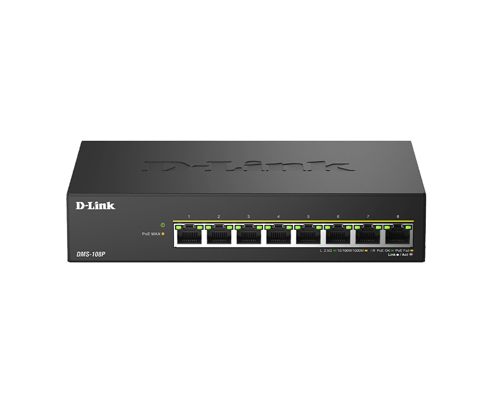 D-Link DMS-108P E, 8x 2.5G PoE, Unmanaged Switch, Metal