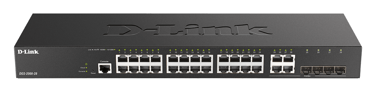 D-Link DGS-2000-28 Managed switch, 24x GbE, 4x RJ45 SFP, fanless
