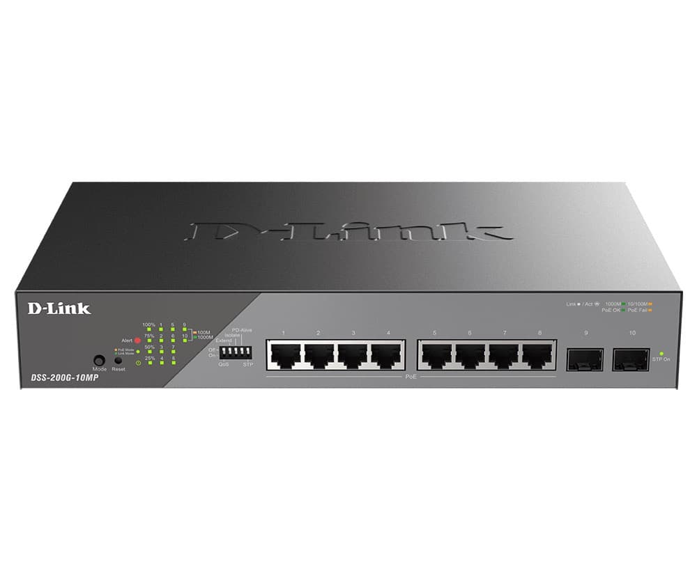 D-Link DSS-200G-10MP E 10-Port Gigabit Ethernet PoE+ Surveillance Switch