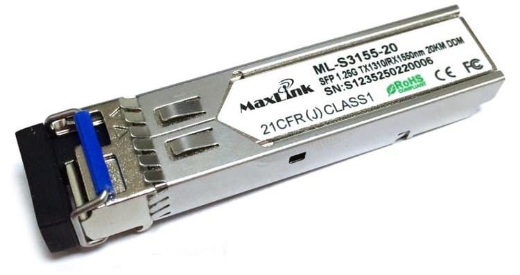 MaxLink 1.25G SFP optický modul, WDM(BiDi), SM, Tx 1310 Rx1550nm, 3km, 1x LC konektor, DDM